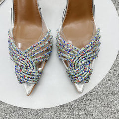 Crystal Twist Pointed Toe Clear Stiletto Sandals