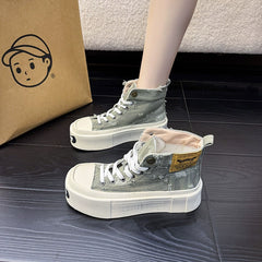 Botines de plataforma de lona vaquera gótica punk para mujer