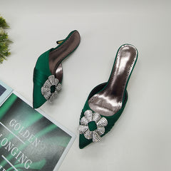 Sandalias con flores de diamantes de imitación - Verde