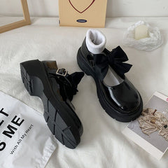 Bow-Shaped Thick-Soled Small Leather Shoes