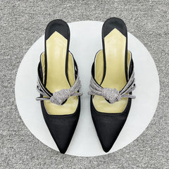 Twist Tie Narrow Strap Pointed Toe Luxury Satin Sandals