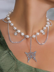 Pearl Metal Butterfly Clavicle Necklace