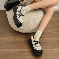 Round Toe Mary Janes Wedge Platform High Heel Shoes