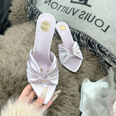 Open-Toe Pointed Satin High Heels