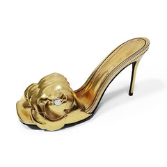 Pantuflas tejidas en dorado y plateado metalizado