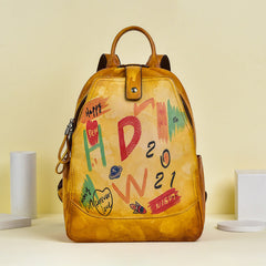 Rucksack aus Leder im Vintage-Graffiti-Stil