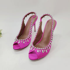 Sandalias con tira al tobillo y punta abierta con diamantes de imitación