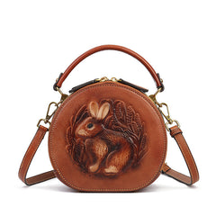 Runde Schulterhandtasche mit Kaninchen-Prägung im Vintage-Stil