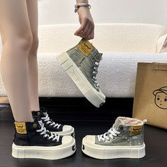 Botines de plataforma de lona vaquera gótica punk para mujer