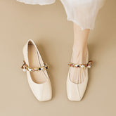 Square Toe Mary Jane Pearl Low Heels