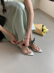 Pointed Bow T-strap Roman Stiletto High Heels