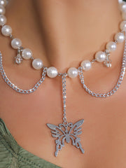 Pearl Metal Butterfly Clavicle Necklace