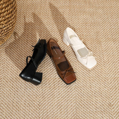 Bowknot Patchwork Thick Heel Shoes Mid-Heel Shoes