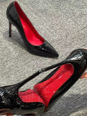 Black Side Hollow Red Bottom Pointed Stiletto
