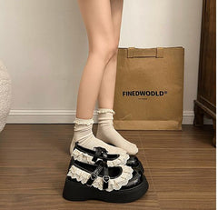 Round Toe Mary Janes Wedge Platform High Heel Shoes