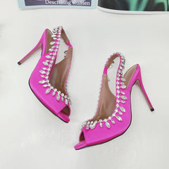 Sandalias con tira al tobillo y punta abierta con diamantes de imitación