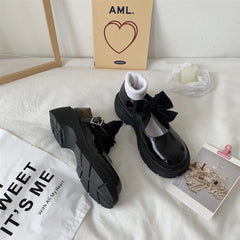 Bow-Shaped Thick-Soled Small Leather Shoes