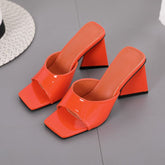 Chunky Heeled Strapless Sandals - Orange Color