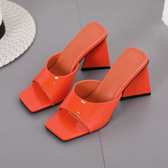Riemenlose Sandalen mit dickem Absatz - Orange