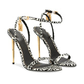 Narrow Strap Metal Ankle Sandals - Black