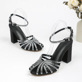 Rhinestone Block Heel Sandals