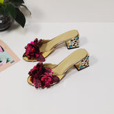 Colorful Rhinestone Flower Embellished Sequin Open Toe Sandals