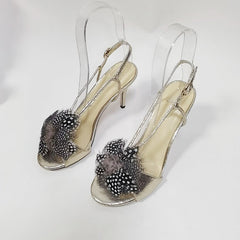 Open-Toe Floral Feather Stiletto Sandals