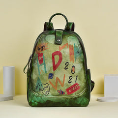 Rucksack aus Leder im Vintage-Graffiti-Stil