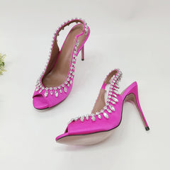 Sandalias con tira al tobillo y punta abierta con diamantes de imitación