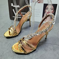 Metallic Leather Crystal-Embellished Slingback Sandals