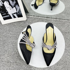 Twist Tie Narrow Strap Pointed Toe Luxury Satin Sandals