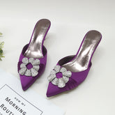 Rhinestone Flower Embellished Sandals - Purple