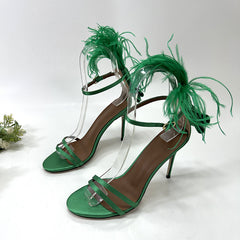 High Heels mit Federschleife - Grün