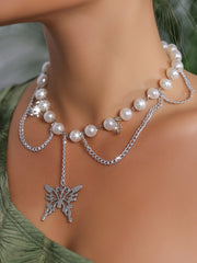 Pearl Metal Butterfly Clavicle Necklace
