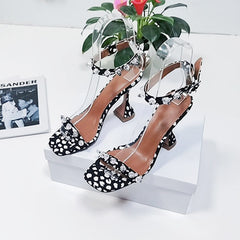 Sandalen aus Satin mit Strass-Absatz - Quadratische Zehenpartie