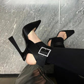 Black Square-Toed Stiletto Satin Shoes