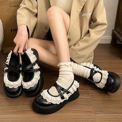 Round Toe Mary Janes Wedge Platform High Heel Shoes