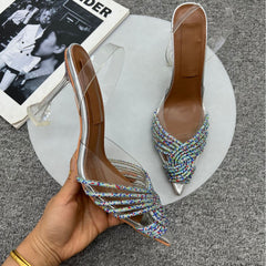 Crystal Twist Pointed Toe Clear Stiletto Sandals