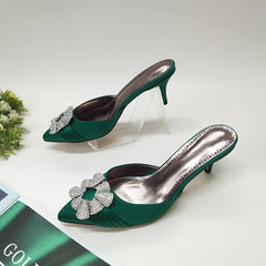 Sandalias con flores de diamantes de imitación - Verde
