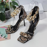 Patent Leather Gold Chain Stiletto Sandals - Print