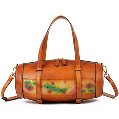 Damen Vintage Beuteltasche aus Leder mit Fischprägung