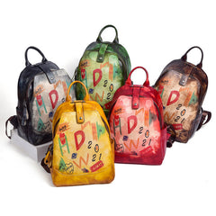 Rucksack aus Leder im Vintage-Graffiti-Stil