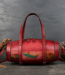 Damen Vintage Beuteltasche aus Leder mit Fischprägung