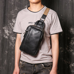 Vintage Schwarze große Crossbody Leder Brusttasche
