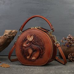 Runde Schulterhandtasche mit Kaninchen-Prägung im Vintage-Stil
