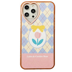 Funda para iPhone con tulipanes y rombos pastel