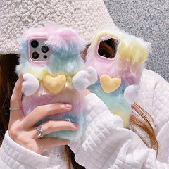 Pastel Rainbow Fuzzy Case For IPhone