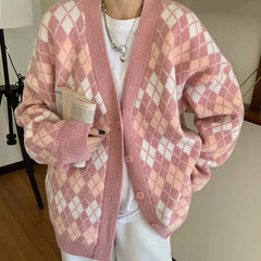 Rosa Strickjacke mit Argyle-Muster