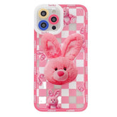 Pink Bunny Checkered Case For IPhone