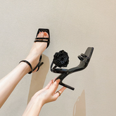 Flower Open Toe One-Strap High Heel Sandals